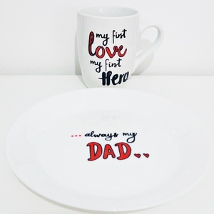 Fathers Day gift set "My first love" - κούπες & φλυτζάνια, πορσελάνη, ζωγραφισμένα στο χέρι, personalised, μπαμπάς, δώρο, σετ, gift idea, κουζίνα