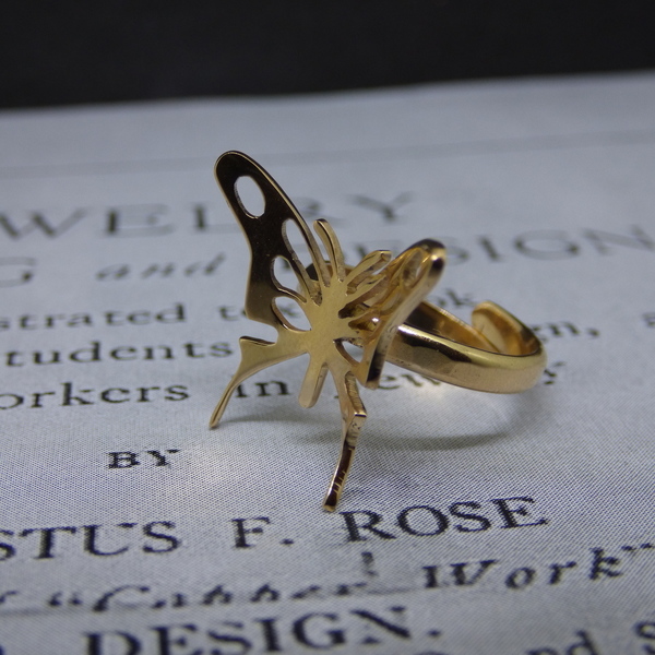 "Butterfly Ring" Χειροποίητο δαχτυλίδι επάργυρο ή επίχρυσο με πεταλούδα σε κίνηση! - statement, αυξομειούμενα, επιχρυσωμένα, επάργυρα, μπρούντζος, ορείχαλκος, vintage, boho, personalised, πεταλούδα, μεγάλα, φθηνά - 4