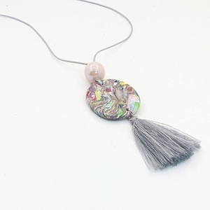 Colorful marble necklace - μακρύ, με φούντες, πηλός, κορδόνια, μακριά, καθημερινό, casual, boho, ευκολοφόρετο - 2