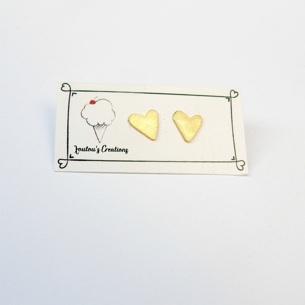 Καρδούλες σκουλαρίκια - επιχρυσωμένα, ασήμι 925, καρδιά, cute, σκουλαρίκια, χειροποίητα, ασημένια, καρφωτά, δώρα αγίου βαλεντίνου