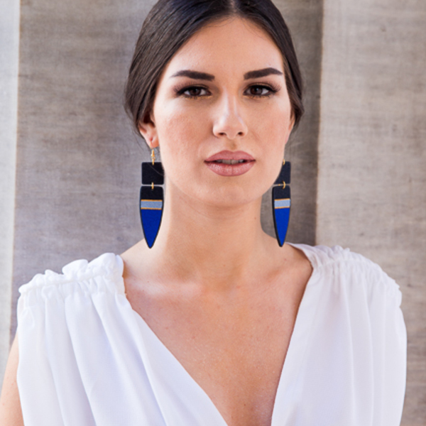 "Antigoni" - ancient greek fashion satement geometric earrings - χειροποίητα, μοναδικό, μοντέρνο, ξεχωριστό, ριγέ, γυναικεία, unique, fashion, statement, handmade, πηλός, ασήμι, minimal, γεωμετρικά σχέδια, μεγάλα σκουλαρίκια, μακριά - 2