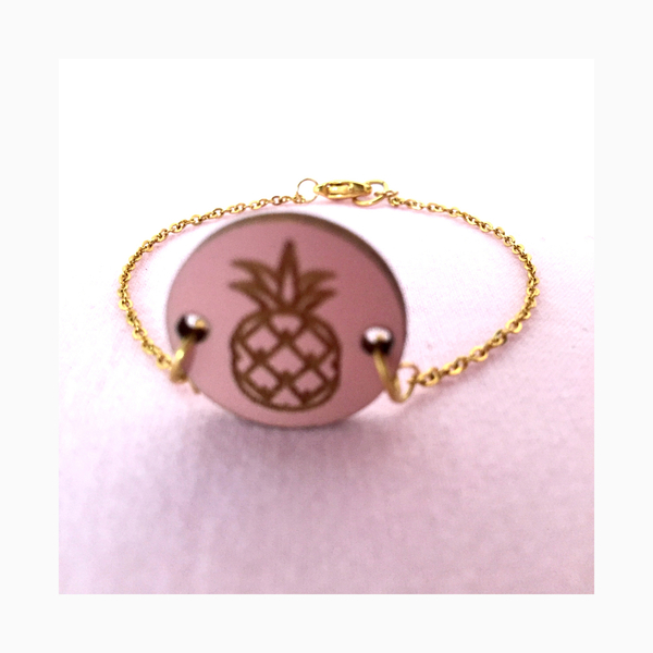 wooden pineapple chain bracelet - ροζ, αλυσίδες, ξύλο, ιδιαίτερο, μοντέρνο, επιχρυσωμένα, δώρο, street style, βραχιόλι, χειροποίητα, πρωτότυπα, minimal, boho, ξύλινα κοσμήματα, bracelet, fashion jewelry - 2
