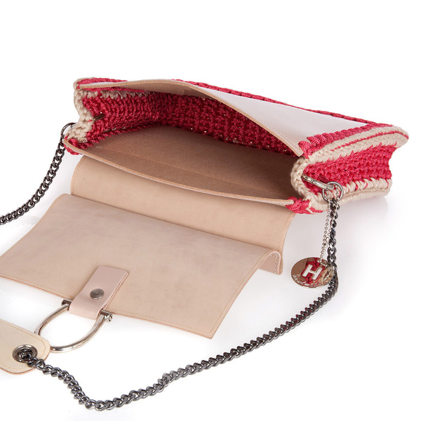 Δερμάτινη τσάντα ώμου με πλεκτά πλαϊνά και πάτο - δέρμα, αλυσίδες, χιαστί, crochet, romantic, all day, minimal - 5