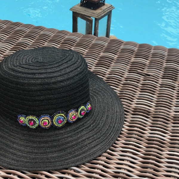 Καπέλο Colour beads - στρας, καλοκαίρι, κρύσταλλα, ψάθα, παραλία, απαραίτητα καλοκαιρινά αξεσουάρ, ψάθινα - 3