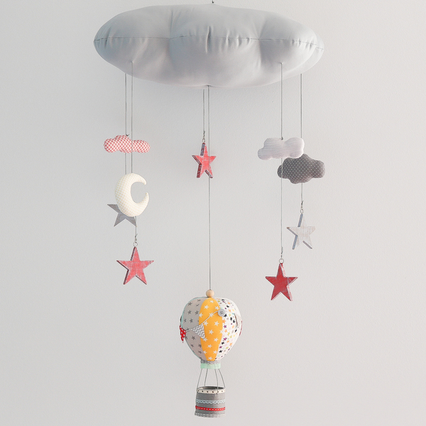 Μόμπιλε σύννεφο με αερόστατο και αστέρια σε υπέροχο συνδυασμό χρωμάτων - αγόρι, αστέρι, δώρο, αερόστατο, δώρα για βάπτιση, συννεφάκι, βάπτιση, μόμπιλε, παιδικό δωμάτιο, παιδική διακόσμηση, βρεφικά, κρεμαστά, δώρο για νεογέννητο, δώρα για μωρά, προίκα μωρού - 3