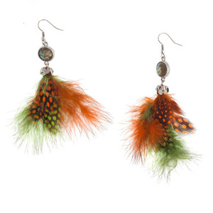 Εθνίκ σκουλαρίκια με πολύχρωμα φτερά - statement, ορείχαλκος, φτερό, χάντρες, boho, ethnic, κρεμαστά