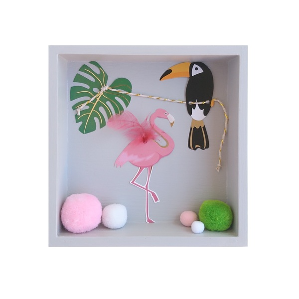 Παιδικό Καδράκι 3D με Φλαμίνγκο Tropical 15 x 15x 4 εκ ξύλο 2 - πίνακες & κάδρα, φτερό, κορίτσι, φελτ, δώρο, pom pom, φύλλο, 3d, γενέθλια, flamingos, κρεμαστά, πρωτότυπα δώρα, παιδικά κάδρα