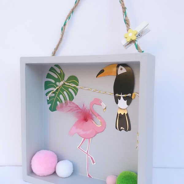 Παιδικό Καδράκι 3D με Φλαμίνγκο Tropical 15 x 15x 4 εκ ξύλο 2 - πίνακες & κάδρα, φτερό, κορίτσι, φελτ, δώρο, pom pom, φύλλο, 3d, γενέθλια, flamingos, κρεμαστά, πρωτότυπα δώρα, παιδικά κάδρα - 5