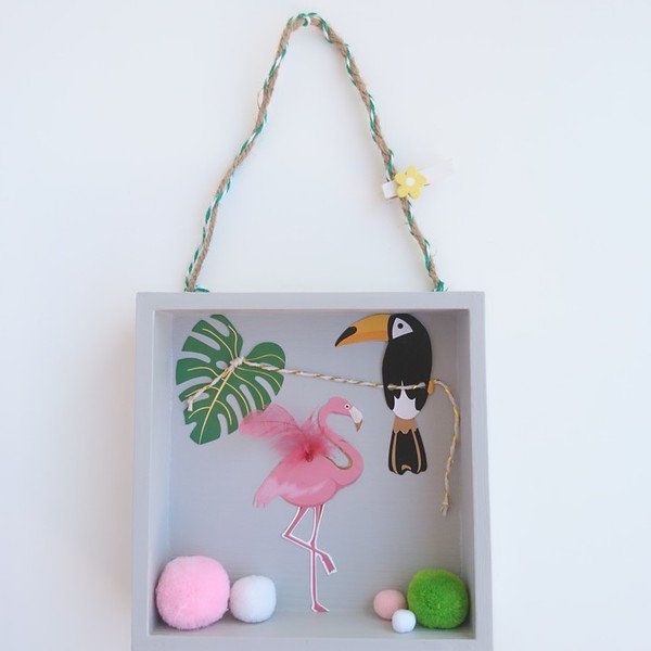 Παιδικό Καδράκι 3D με Φλαμίνγκο Tropical 15 x 15x 4 εκ ξύλο 2 - πίνακες & κάδρα, φτερό, κορίτσι, φελτ, δώρο, pom pom, φύλλο, 3d, γενέθλια, flamingos, κρεμαστά, πρωτότυπα δώρα, παιδικά κάδρα - 3