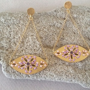 Josephine mini stone earrings-Χειροποίητα Κεντητά Σκουλαρίκια Από Επιχρυσωμένο Ασήμι 925 - ασήμι, ημιπολύτιμες πέτρες, επιχρυσωμένα, κορδόνια, μακριά, boho, ethnic, κρεμαστά