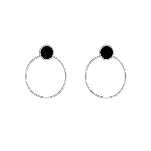 Ear jacket σκουλαρίκια με σμάλτο σε ασήμι 925 μαύρα - statement, ασήμι, μοντέρνο, σμάλτος, φεγγάρι, γεωμετρικά σχέδια, minimal, personalised, μικρά, rock