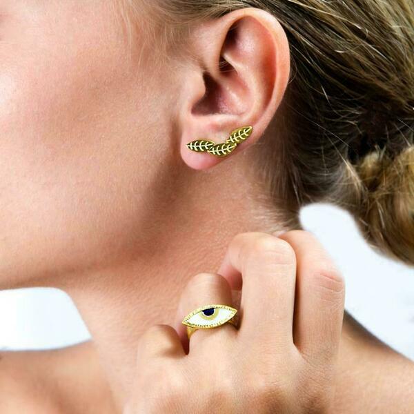 Ear cuffs χρυσά σκουλαρίκια φύλλα Ear climber earrings σε ασήμι 925 - statement, ασήμι, σταγόνα, επάργυρα, γεωμετρικά σχέδια, φύλλο, romantic, minimal, μικρά, boho, ethnic