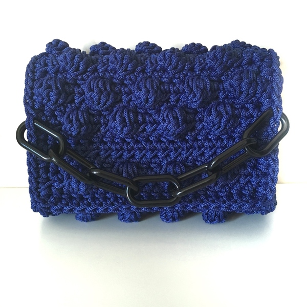 Πλεκτό Clunch - DEEP COLLECTION 19' - DEEP BLUE - αλυσίδες, vintage, clutch, crochet, romantic, minimal, υφαντά, boho, ethnic, πλεκτές τσάντες, βραδινές, μικρές - 2