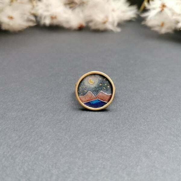 Επίχρυσο δαχτυλίδι με σμάλτο σε ασήμι 925 moon ring - statement, αυξομειούμενα, επάργυρα, γυαλί, ασήμι 925, boho, personalised, vintage, φεγγάρι - 2