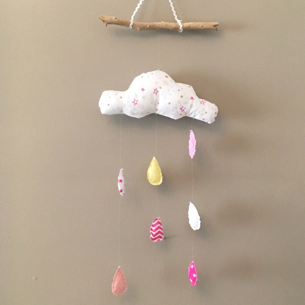 Κρεμαστό συννεφάκι με χρωματιστές σταγόνες βροχής - σταγόνα, κορίτσι, αστέρι, δώρο, δώρα για βάπτιση, συννεφάκι, κρεμαστά - 2