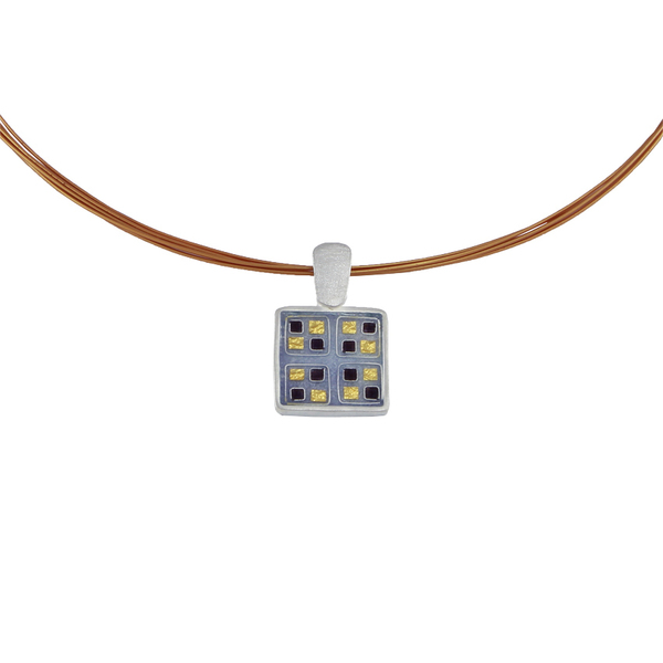 Cloisonne τετράγωνο μενταγιόν σε ασήμι 925 με σμάλτο και φύλλο χρυσού 24Κ - ασήμι, ημιπολύτιμες πέτρες, charms, μοντέρνο, σμάλτος, επάργυρα, βιτρώ, γεωμετρικά σχέδια, φύλλο, κοντό, minimal, κοντά, personalised, κρεμαστά, αυξομειούμενα - 2