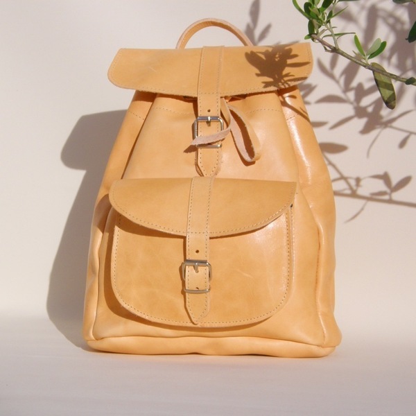 Δερμάτινη τσάντα πλάτης με 1 τσέπη σε φυσικό χρώμα - δέρμα, vintage, πλάτης, σακίδια πλάτης, romantic, all day, minimal, boho, ethnic - 2