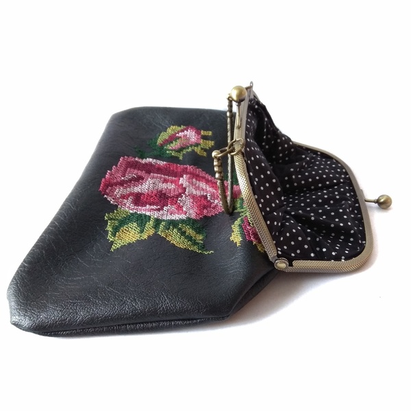 Κεντημένη τσάντα - La vie en rose - - ύφασμα, vintage, clutch, romantic, all day, δερματίνη - 2