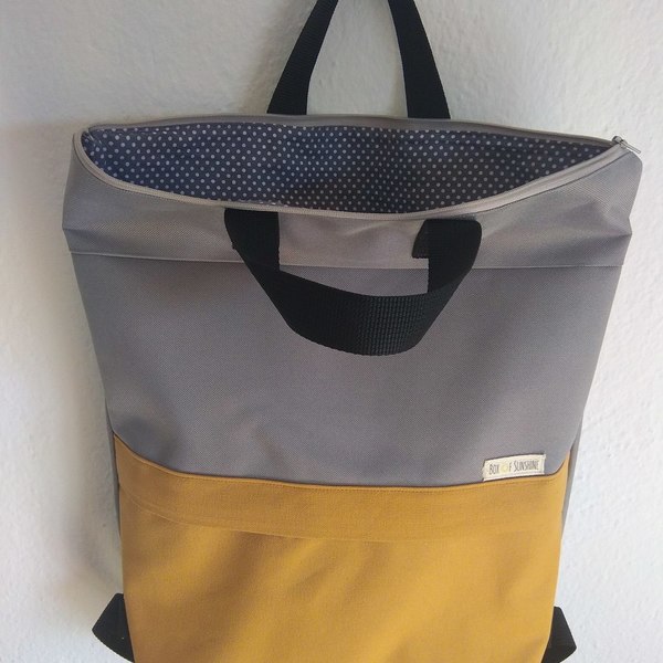 Σακίδιο πλάτης - Alaesa Backpack in grey-mustard - ύφασμα, αδιάβροχο, πλάτης, σακίδια πλάτης, μεγάλες, all day, minimal, δώρα για γυναίκες, φθηνές - 2