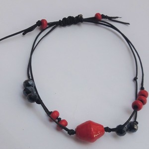 Bραχιόλι red paper beads - μοντέρνο, γυναικεία, χάντρες, unique, αυξομειούμενα - 3