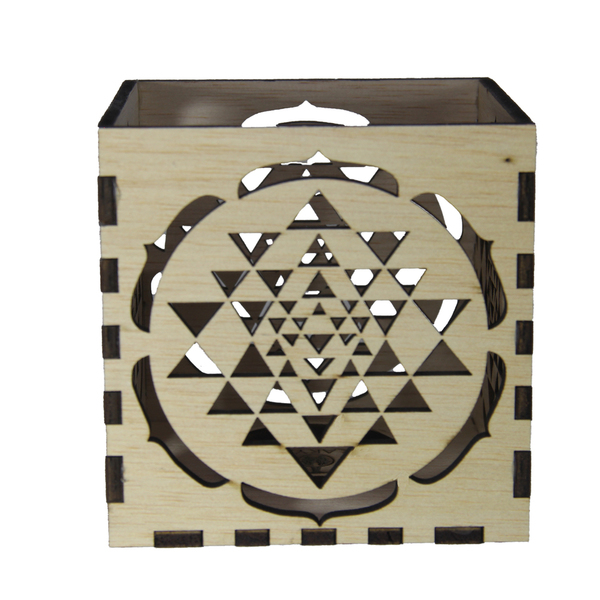 Ξύλινο φαναράκι για κεράκι - lasercut / sacred geometry/Sriyantra - διακοσμητικό, ρεσώ & κηροπήγια, personalised, κερί, βάσεις για ρεσώ - 2