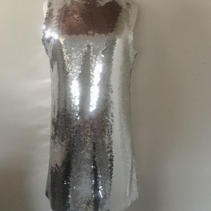Φόρεμα μίνι παγιέτα ασημένια - mini, αμάνικο