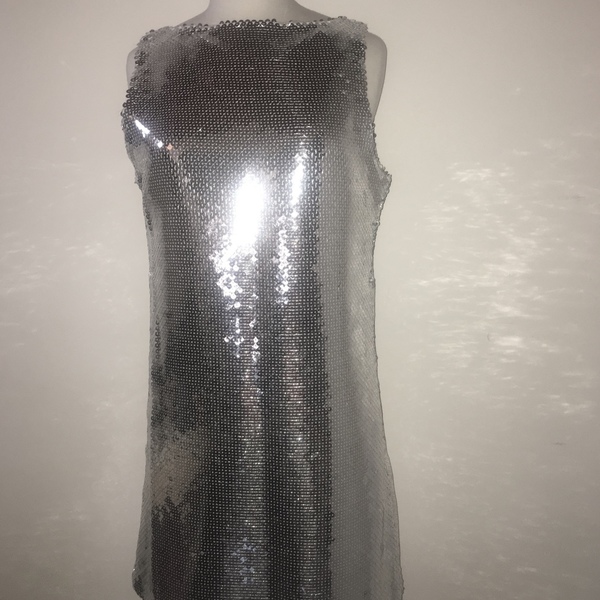 Φόρεμα μίνι παγιέτα ασημένια - mini, αμάνικο - 3
