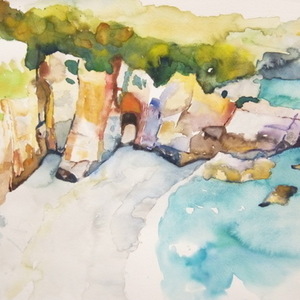 Ακουαρέλλα "Θαλασσινό τοπίο" - πίνακες & κάδρα, πίνακες ζωγραφικής - 2