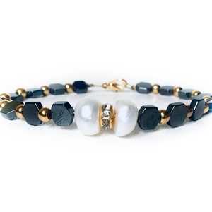 Real pearl hematite bracelet - μαργαριτάρι, αιματίτης, χάντρες, σταθερά