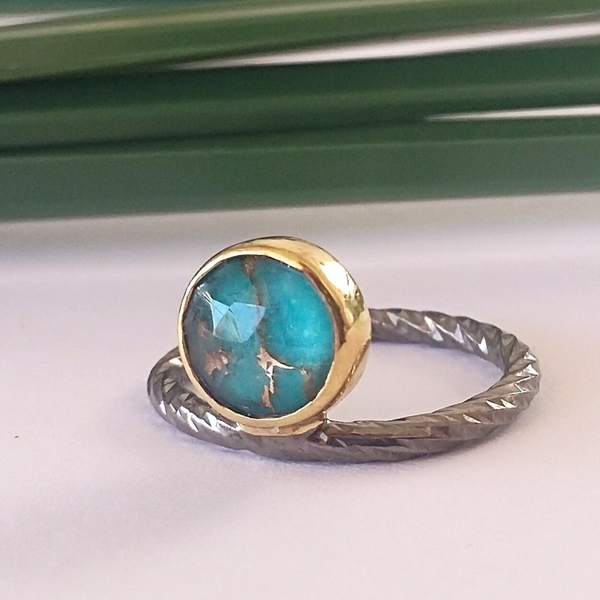 Mini Blue Stone Ring-Χειροποίητο Βεράκι από ασήμι με Ντουμπλέτα - επιχρυσωμένα, σταθερά, ασήμι 925