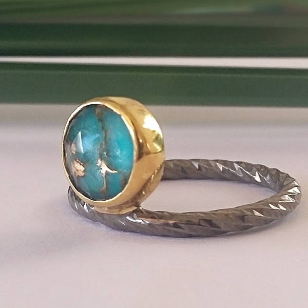 Mini Blue Stone Ring-Χειροποίητο Βεράκι από ασήμι με Ντουμπλέτα - επιχρυσωμένα, σταθερά, ασήμι 925 - 3