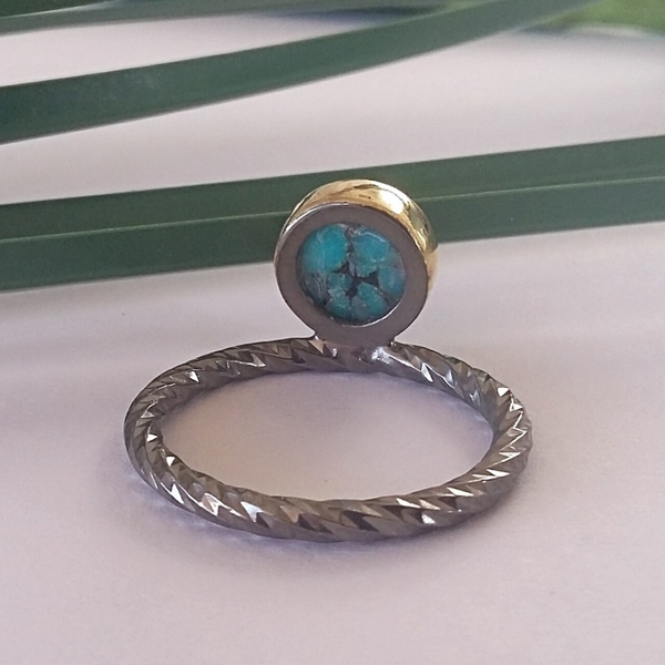 Mini Blue Stone Ring-Χειροποίητο Βεράκι από ασήμι με Ντουμπλέτα - επιχρυσωμένα, σταθερά, ασήμι 925 - 5