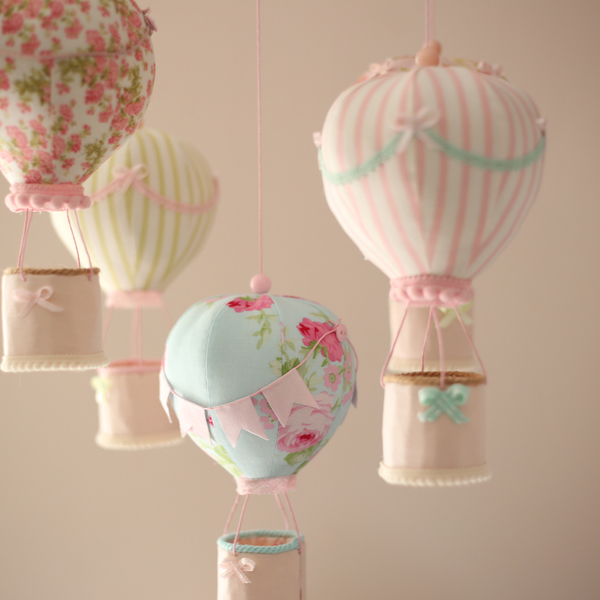 Μόμπιλε με πέντε αερόστατα σε ροζ αποχρώσεις - κορίτσι, αερόστατο, μόμπιλε, βρεφικά, δώρο γέννησης - 3