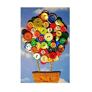Κάδρο με θέμα Αερόστατο [ Διακοσμητικό καδράκι με κουμπιά] - πίνακες & κάδρα - 2