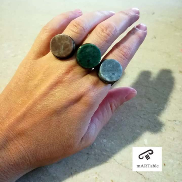 "C r e t e " Vintage Marble Ring-Δαχτυλίδι από Ελληνικό Μάρμαρο! - vintage, μπρούντζος, αυξομειούμενα - 2