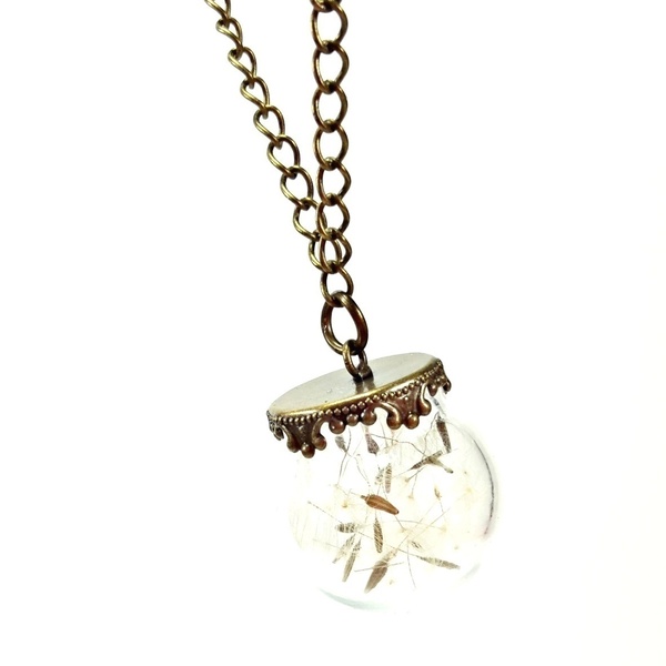 Dandelion Necklace, Make a Wish! - vintage, romantic, μακριά, λουλούδι, μπρούντζος