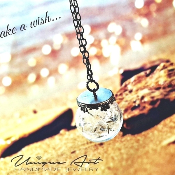 Dandelion Necklace, Make a Wish! - vintage, romantic, μακριά, λουλούδι, μπρούντζος - 2