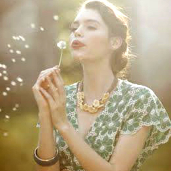 Dandelion Necklace, Make a Wish! - vintage, romantic, μακριά, λουλούδι, μπρούντζος - 3