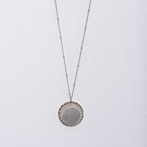 Κρεμαστό ( circle pendant, white shell gemstone) - ασήμι, charms, ασήμι 925, επάργυρα, μακριά - 2