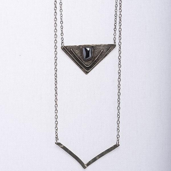 Κρεμαστό τριγωνικό ( Layering triangle smoky quartz necklace) - ασήμι, ασήμι 925, μακριά, layering