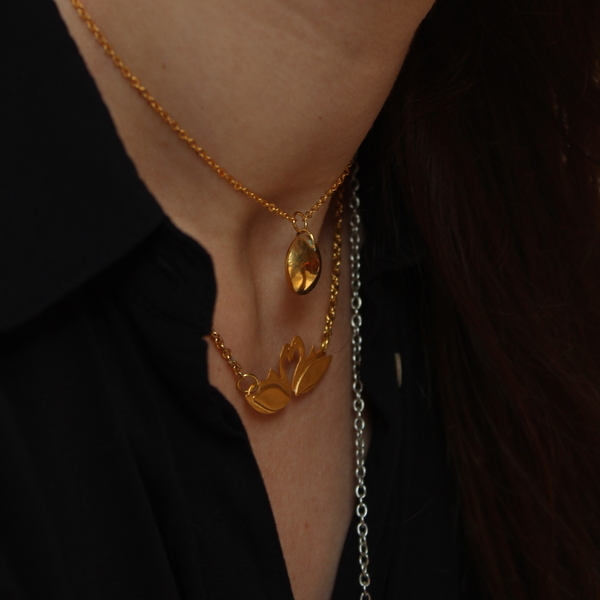 Κολιέ κύκνος χρυσό (Love swan pendant ) - ασήμι, επιχρυσωμένα, κοντά, μπρούντζος - 2