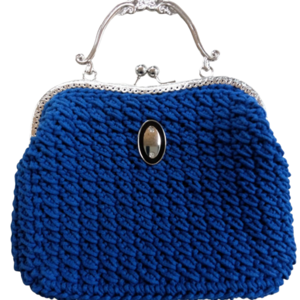 Τσάντα μπλε ρουαγιάλ "Κύματα" - χειρός, πλεκτές τσάντες