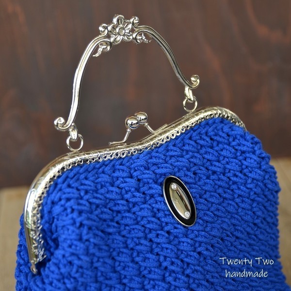 Τσάντα μπλε ρουαγιάλ "Κύματα" - χειρός, πλεκτές τσάντες - 4