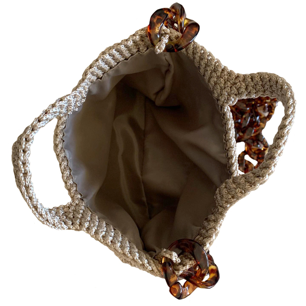 Πλεκτή τσάντα με συνδυασμό πλέξεων και αλυσίδα ταρταρούγα - ώμου, πλεκτές τσάντες - 4