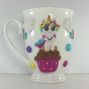Τρισδιάστατη κούπα Unicorn cupcake από πολυμερικό πηλό - πορσελάνη, 3d, μονόκερος, κούπες & φλυτζάνια - 2
