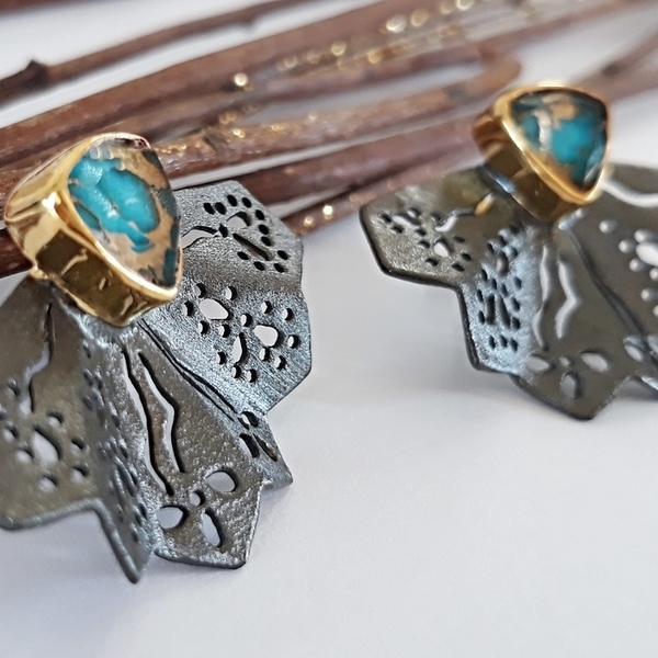 Mini Fan Blue Earrings-Ασημένια Σκουλαρίκια Βεντάλια με Μπλε Πέτρες - ασήμι, ημιπολύτιμες πέτρες, χειροποίητα, κρεμαστά - 4