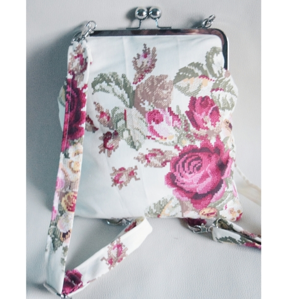 Firenze backpack με μεταλλικό πλαίσιο και floral ύφασμα - πλάτης, σακίδια πλάτης, φλοράλ, romantic, βραδινές, μικρές - 2