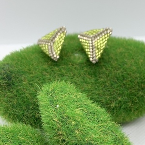 Σκουλαρικια πράσινες πυραμιδες - γυαλί, καρφωτά - 3