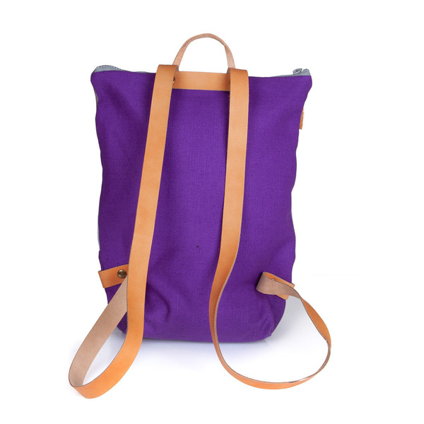 Χειροποίητο Backpack purple - δέρμα, ύφασμα, πλάτης, σακίδια πλάτης, all day - 2