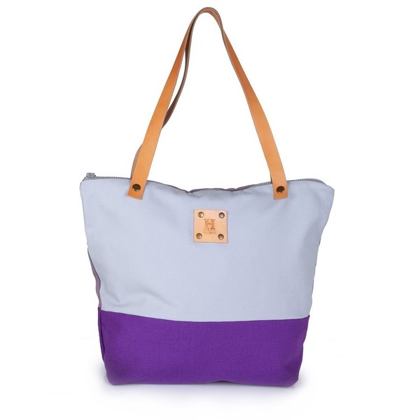 Χειροποίητη τσάντα tote με φερμουάρ purple - δέρμα, ύφασμα, ώμου, all day, tote, πάνινες τσάντες